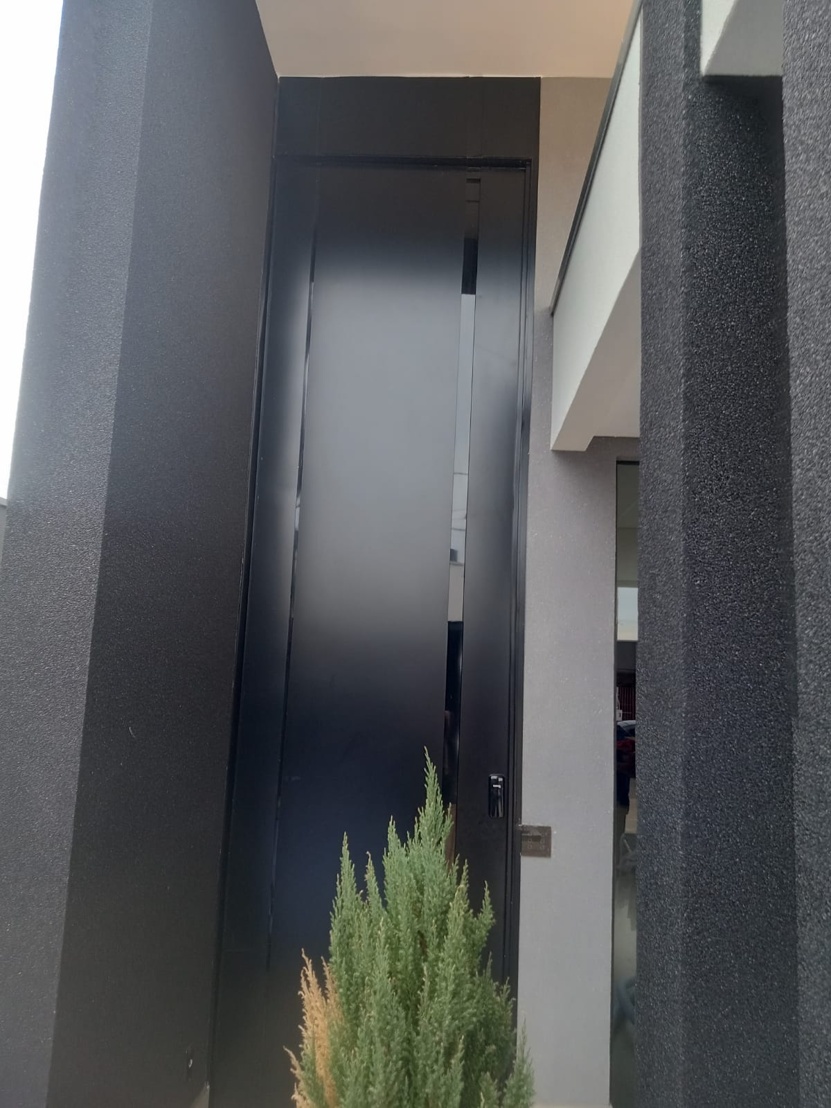 Porta pivotante preta com vidro central